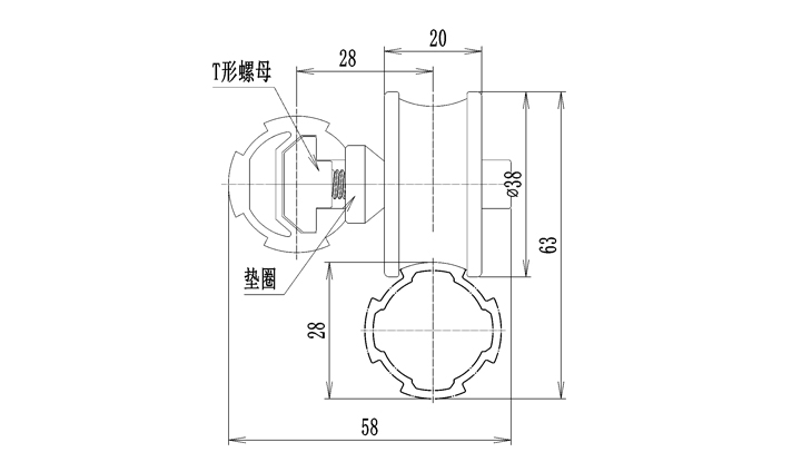 凹槽滚轮与T型滑块3套件尺寸